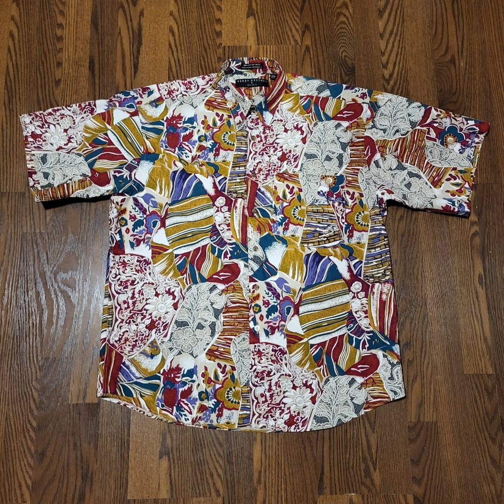 Vintage 80s HENRY GRETHEL Floral ABSTRACT Paisley Print Button-up Collared Shirt - Picture 14 of 15